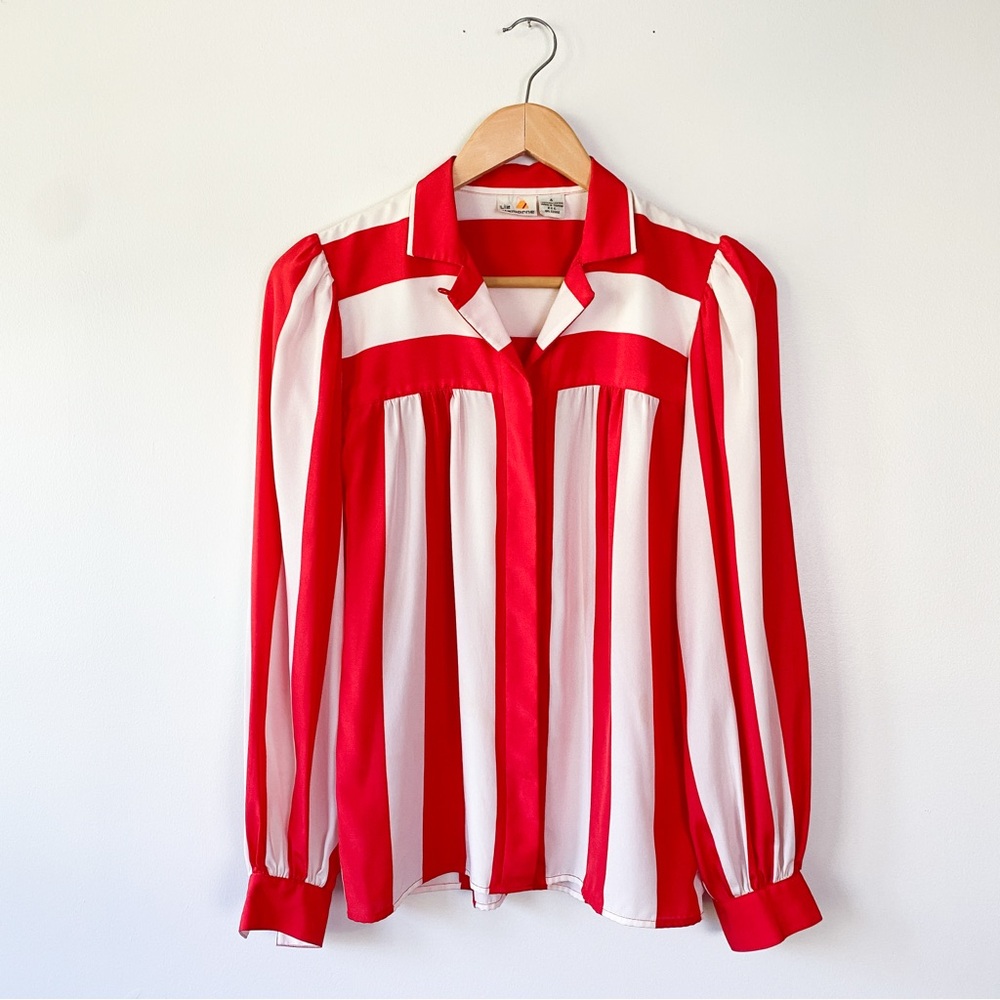 VINTAGE Liz Claiborne Red and White Striped Women's Top